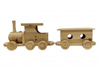 Puinen leluveturi ja yksi vaunu