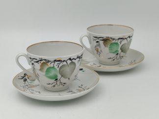 Lomonosov posliinikuppi ja asetti, koivunlehdet